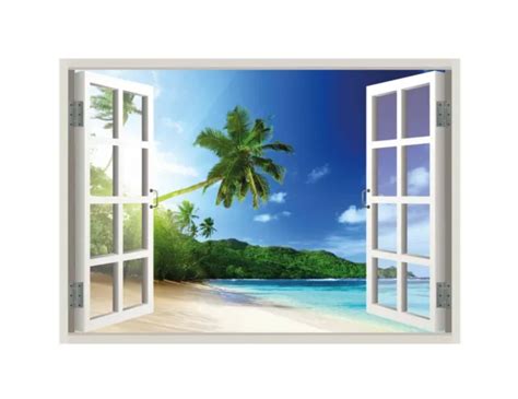Tropical Beach View Window 3d Wall Decal Art Removable Mural Vinyl