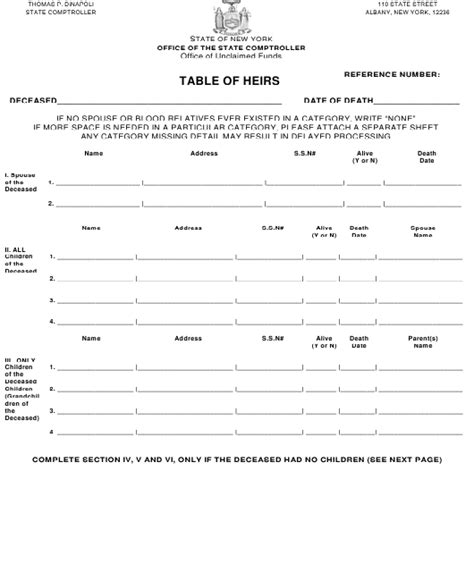 New York Table Of Heirs Fill Out Sign Online And Download Pdf