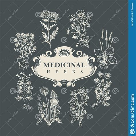 Vector Banner For Medicinal Herbs In Retro Style Stock Vector