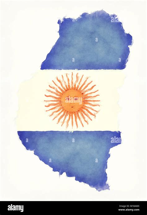 Entre Ríos Acuarela Mapa Con Bandera Nacional Argentina Delante De Un