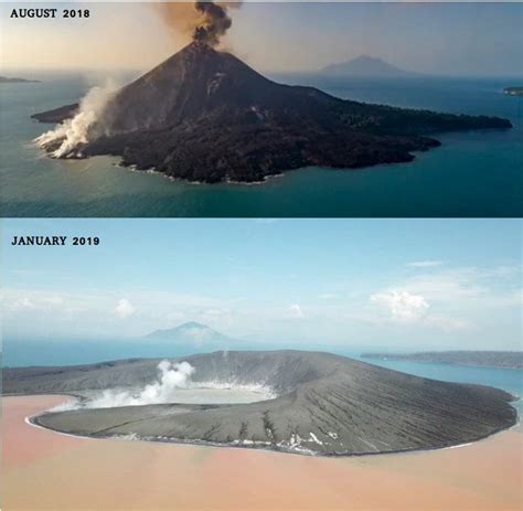 The Anak Krakatau Volcano Before And After The Explosion Which Caused