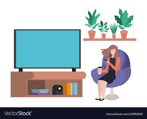 Young Woman Seated In Sofa Watching Tv Royalty Free Vector