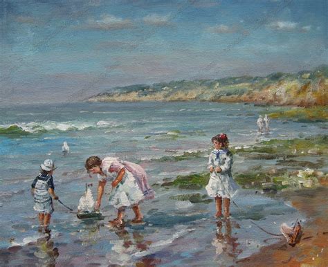 Kids Oil Painting On Canvaschildren Playing On Beach Custom Etsy