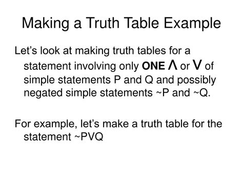Ppt Section 32 Truth Tables For Negation Conjunction And