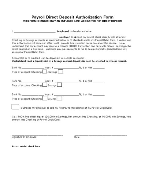 Payroll Direct Deposit Authorization Form 2 Free Templates In PDF