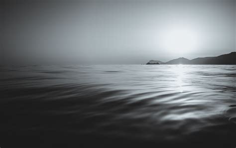 Black And White Calm Coast Islands Sea Sunset Waves Calm Sea Black