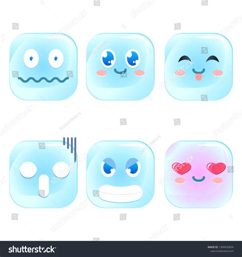Cute Ice Cube Emoji Sticker Set Stock Vector Royalty Free 1349435834