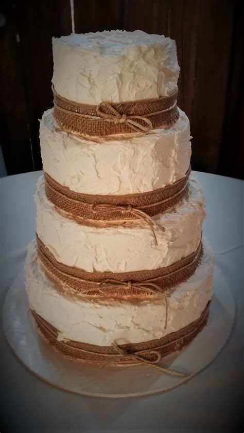 Rustic Wedding Cake With Burlap Ribbon And Twine Rustic Wedding Cake