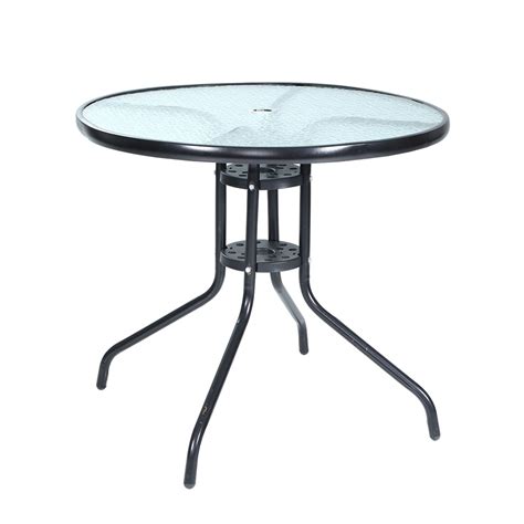 Round glass dining table transparent glass top leg cross design overstock $ 329.99. Gardeon Round Outdoor Dining Table Bar Setting Steel Glass Side Table 70CM 9350062280058 | eBay