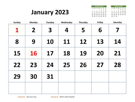 January 2023 Calendar Celebrate New Years Day