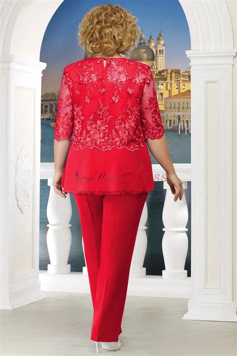 Red Plus Size Mother Of The Bride Pant Suit Women 3pc Trousers Outfits Nmo 576