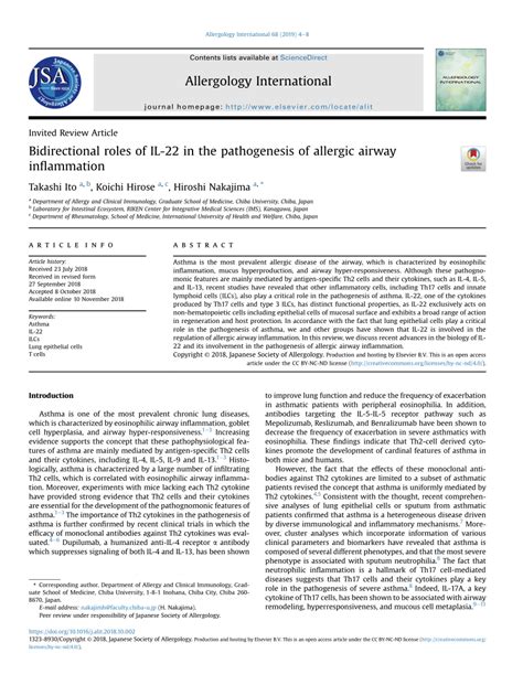 Pdf Bidirectional Roles Of Il 22 In The Pathogenesis Of Allergic