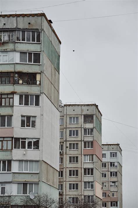 Abandoned High Rise Building Of The Soviet Union In The Winter In The