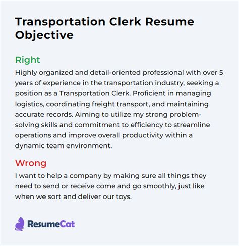 Top 16 Transportation Clerk Resume Objective Examples