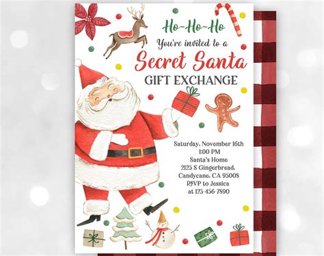 Editable Secret Santa Gift Exchange Invitation Santa Holiday Etsy My