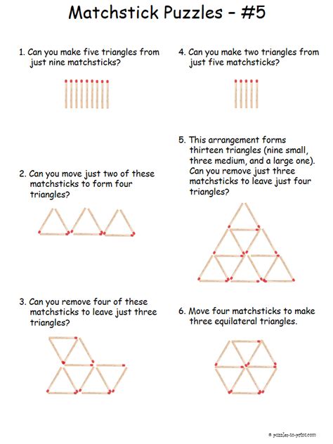 Free Printable Triangle Matchstick Puzzles Brain Teasers Printable