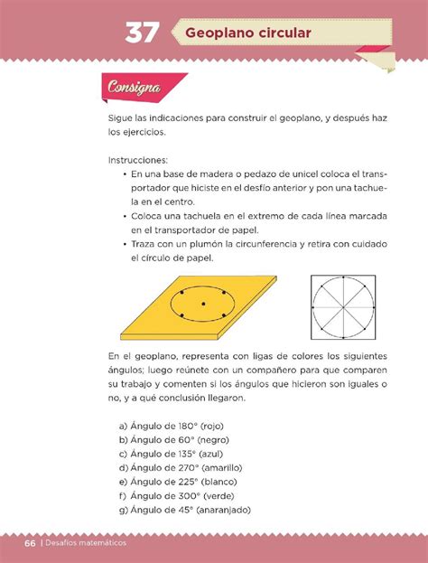 Libro de texto de matemáticas 6 resuelto contestado. Geoplano circular - Bloque II - Lección 37 ~ Apoyo Primaria
