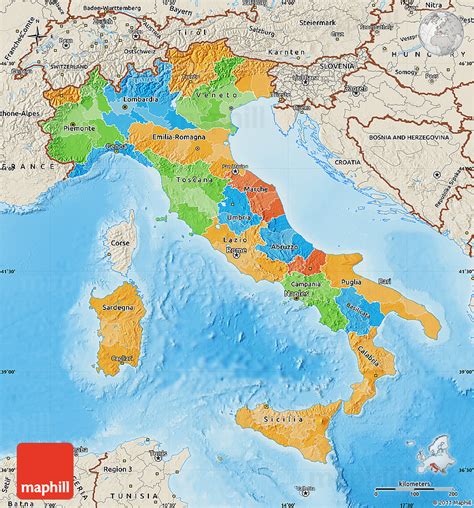Political Map Of Italy Shaded Relief Outside