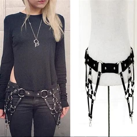 Hot Selling Sexy Punk Harajuku Oval Buckles Rivet Faux Leather Harness
