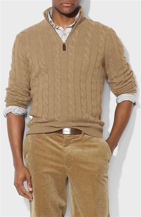 Polo Ralph Lauren Silk Cashmere Half Zip Sweater In Beige For Men Dark