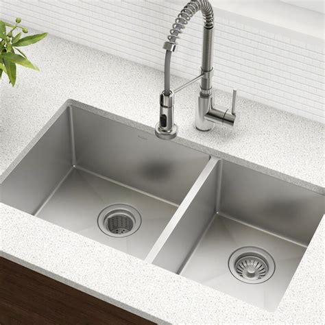 Undermount sinks make your kitchen look cleaner and saves up great place. Kraus 33" x 19" Double Basin Undermount Kitchen Sink with ...
