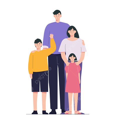 Keluarga Bahagia Berdiri Bersama Ilustrasi Vektor Datar Keluarga