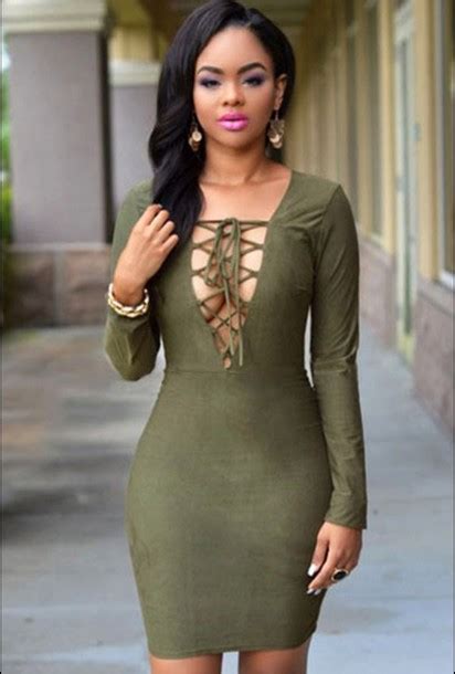 Dress Army Green Bodycon Dress Lace Up Wheretoget