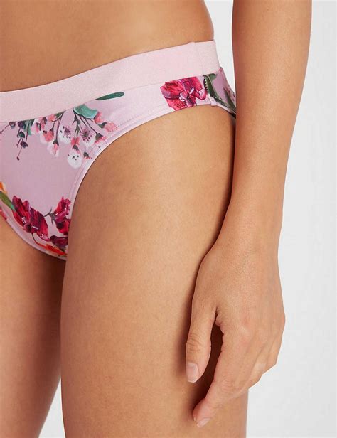 Floral Print Low Rise Bikini Bottoms Pale Pink Womens Ted Baker Swimwear And Beachwear
