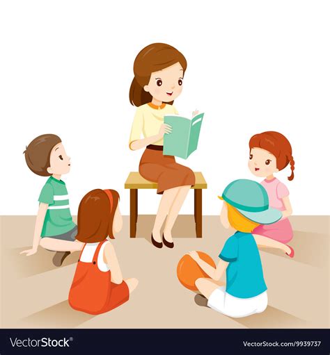 Woman Teachers Telling Story To Students Vector Image