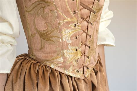 renaissance corset peasant bodice in floral rose gold with etsy