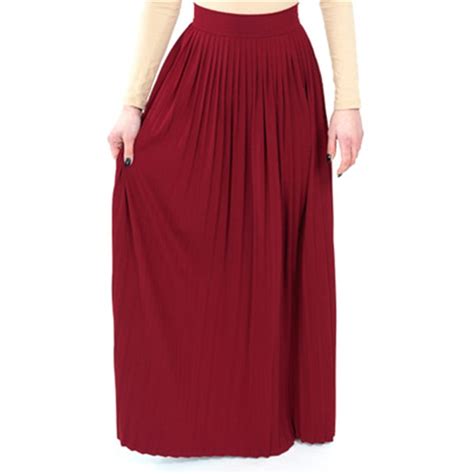 Islamic Clothing Women Pleated Muslim Skirt Solid Color Ankle Length Long Skirts High Waist Plus