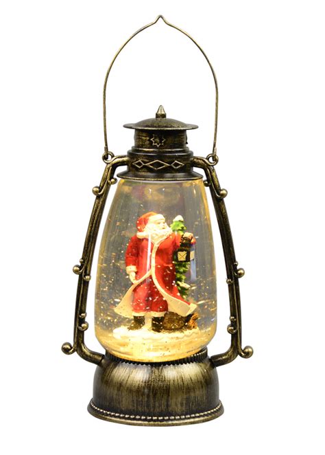 Santa In Antique Look Hurricane Lantern Snow Globe