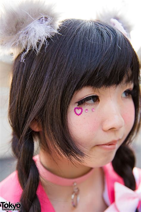 Harajuku Girl W Furry Ears And Tail Pink Sailor Uniform And Plush Bunny Backpack Tokyo Fashion
