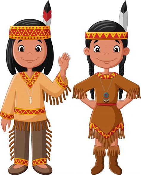 Couple De Dessin Animé Natif Indien Américain Girl Cartoon Native