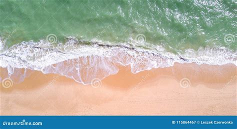 Aerial View Of Sandy Beach And Ocean With Beautiful Clear Turquoise