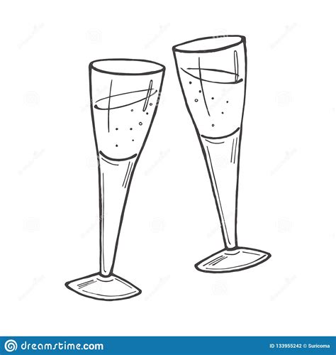 Clinking Champagne Glasses Stock Vector Illustration Of Drawing
