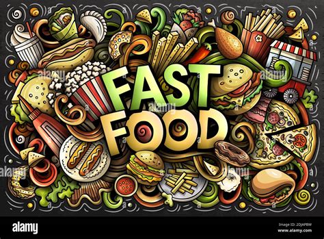 Fastfood Hand Drawn Cartoon Doodles Illustration Fast Food Funny