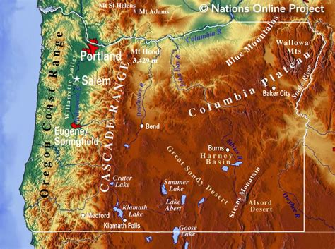 Cascade Mountains Physical Map