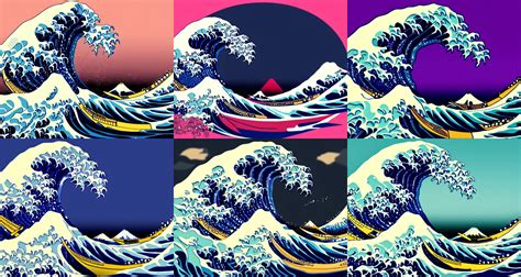 The Great Wave Off Kanagawa Low Polygon Synthwave Stable Diffusion