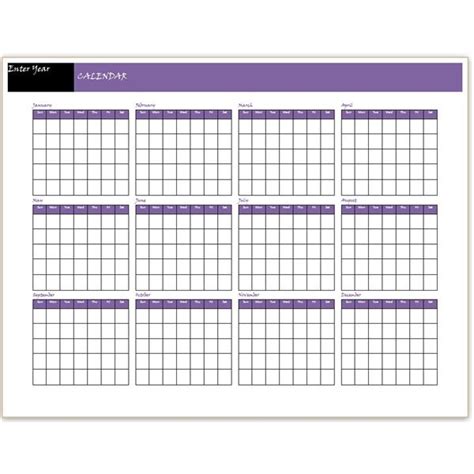 12 Month Calendar Template Printable Year Calendar