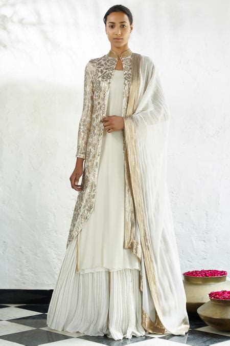 Buy Nakul Sen Off White Chiffon Embroidered Jacket Sharara Set Online Aza Fashions