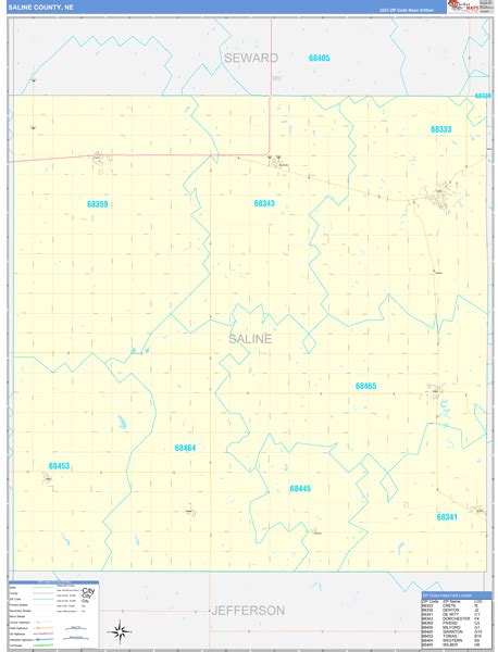 Saline County Ne Zip Code Wall Map Basic Style By Marketmaps Mapsales