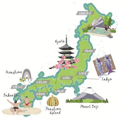 Mount fuji (富士山, fujisan, japanese: Illustrated Japan Map, hokkaido, mount fuji, hiroshima, kyoto, sumo wrestlers, tokyo, Naoshima ...