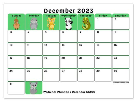 December 2023 Printable Calendar “482ss” Michel Zbinden Us