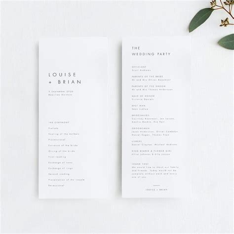 Minimalist Wedding Program Template Modern Ceremony Program Etsy