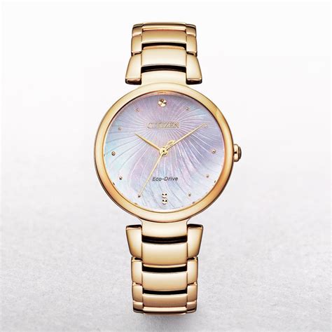 Citizen Ladies Mother Of Pearl Eco Drive Watch In Plated Steel