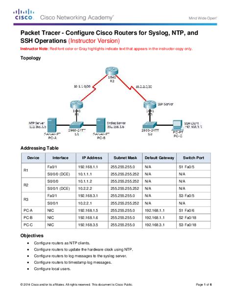 Pdf Packet Tracer Configure Cisco Routers For Syslog Ntp And Ssh