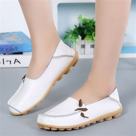 Genuine Leather Shoes Women Flats Plus Size 35 44 Moccasins Zapatos