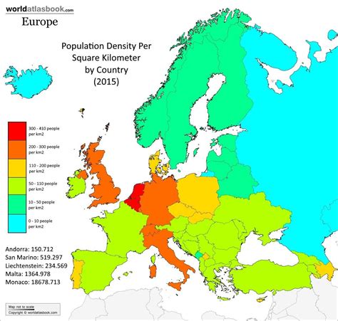 European Population Density By Country 2015 European Map