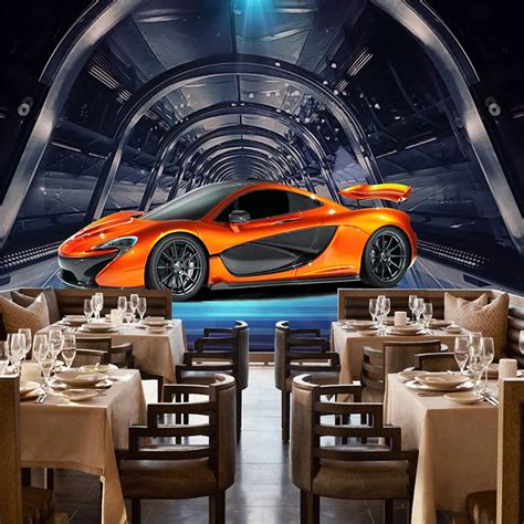 Custom Any Size Mural Wallpaper 3D Metal Textured Sports Car Cafe